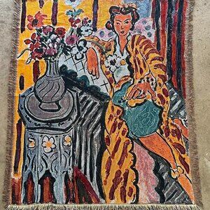 Henri Matisse Inspired Woven Tapestry Blanket – Multicolor Vintage Art Decor